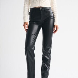 High-Rise Faux Leather Straight Leg Pants - Black